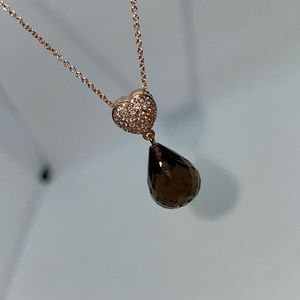 EFFY 14Karat Rose Gold Semi Precious Pendant / Round Diamond / Pear Smoky Quartz